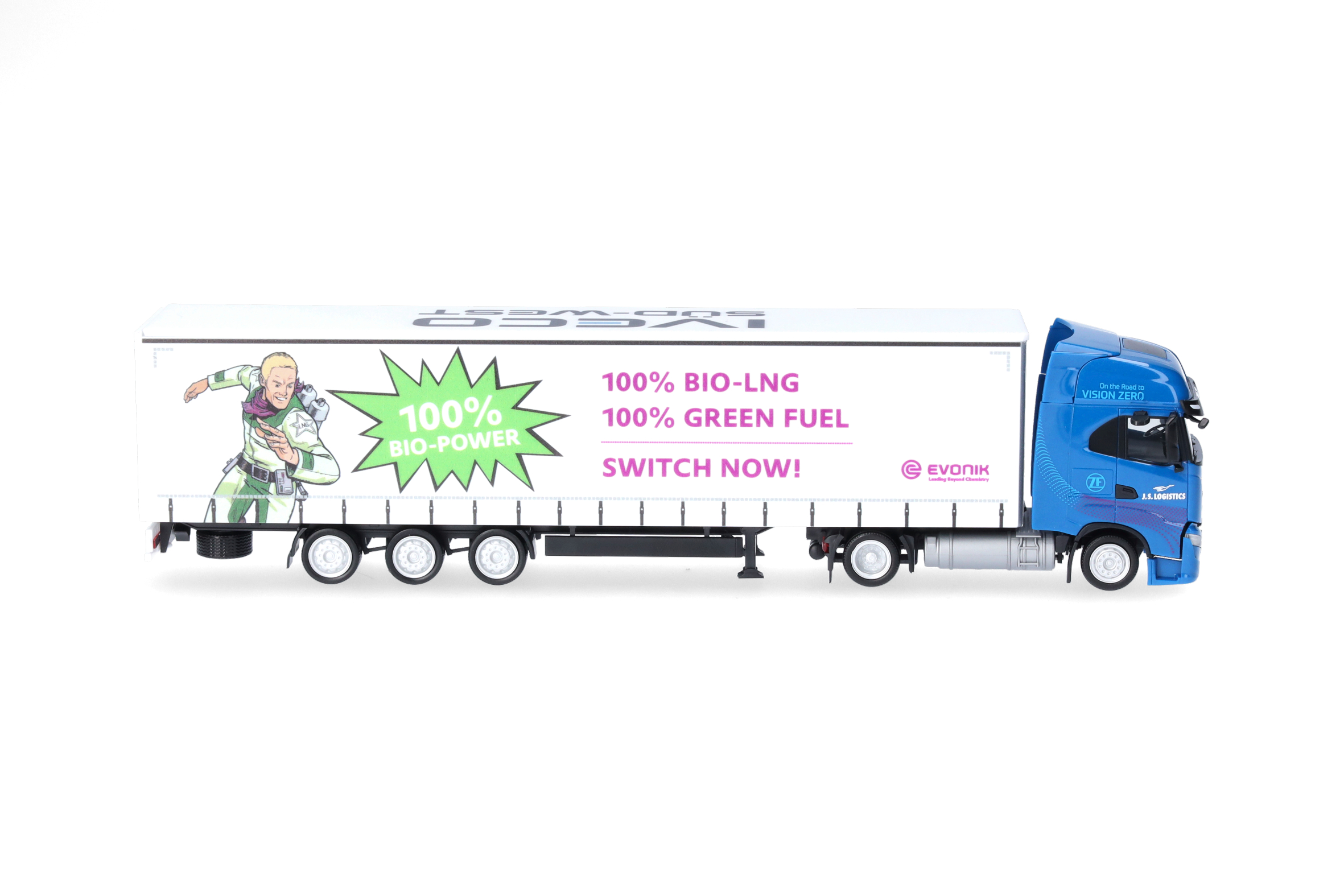 Iveco S Way LNG jumbo curtain canvas semitrailer truck "J.S. Logistik GmbH"