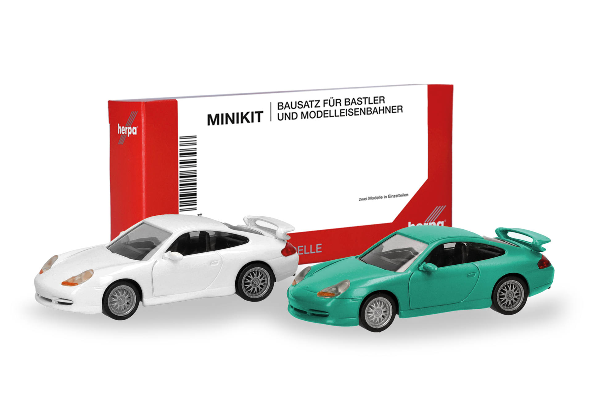 Herpa MiniKit: Porsche 911 GT3 (996)  Grandprix Weiß und hellgrün, 2 Stück