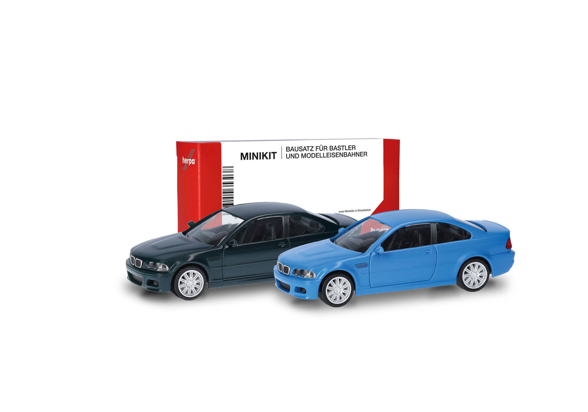 Herpa MiniKit: BMW M3 Coupé (E46), 2er-Set, Dunkelgrün/Bayrischblau