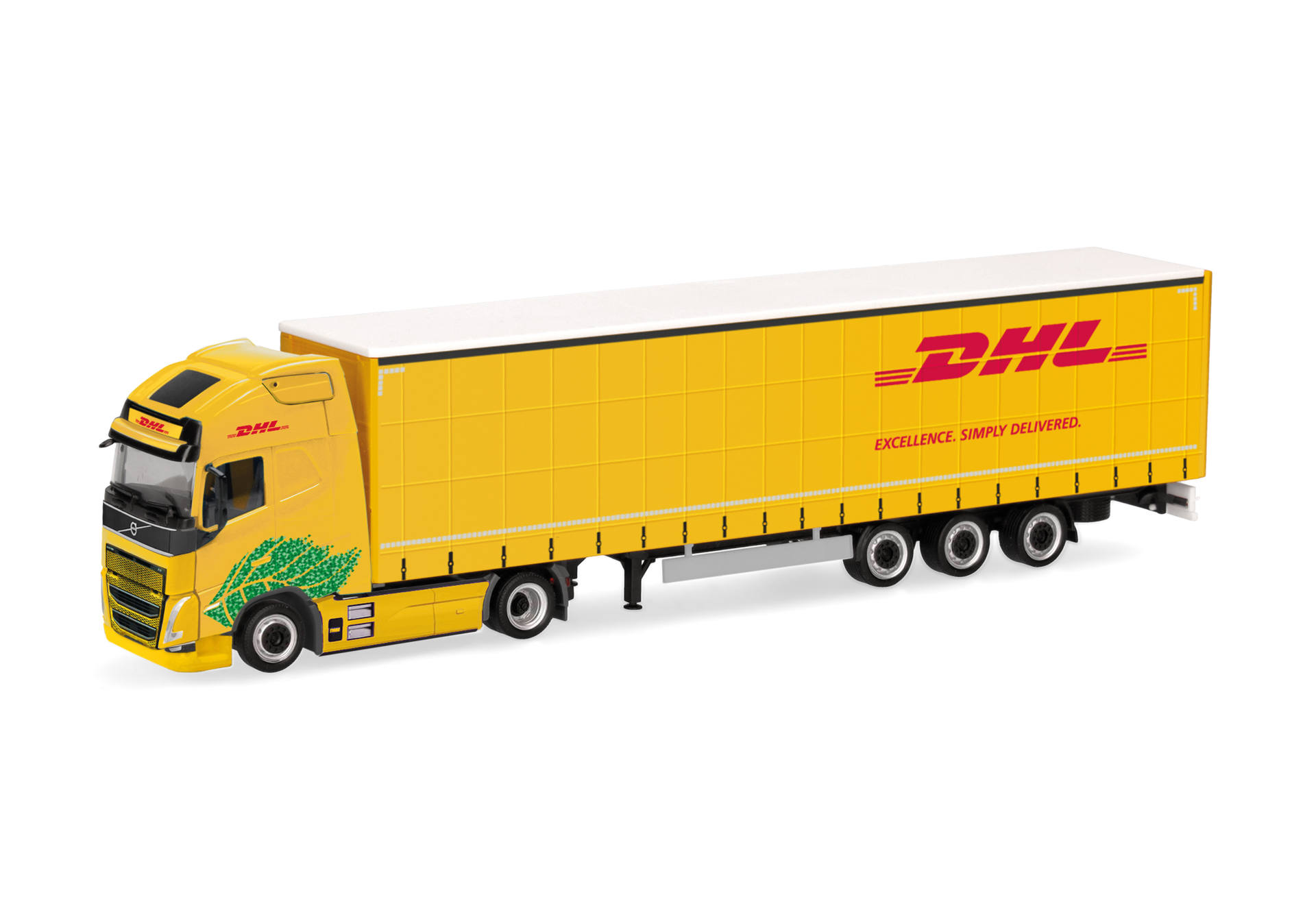 Volvo FH GL XL Electric Lowlinergardinenplanen-Sattelzug "DHL"