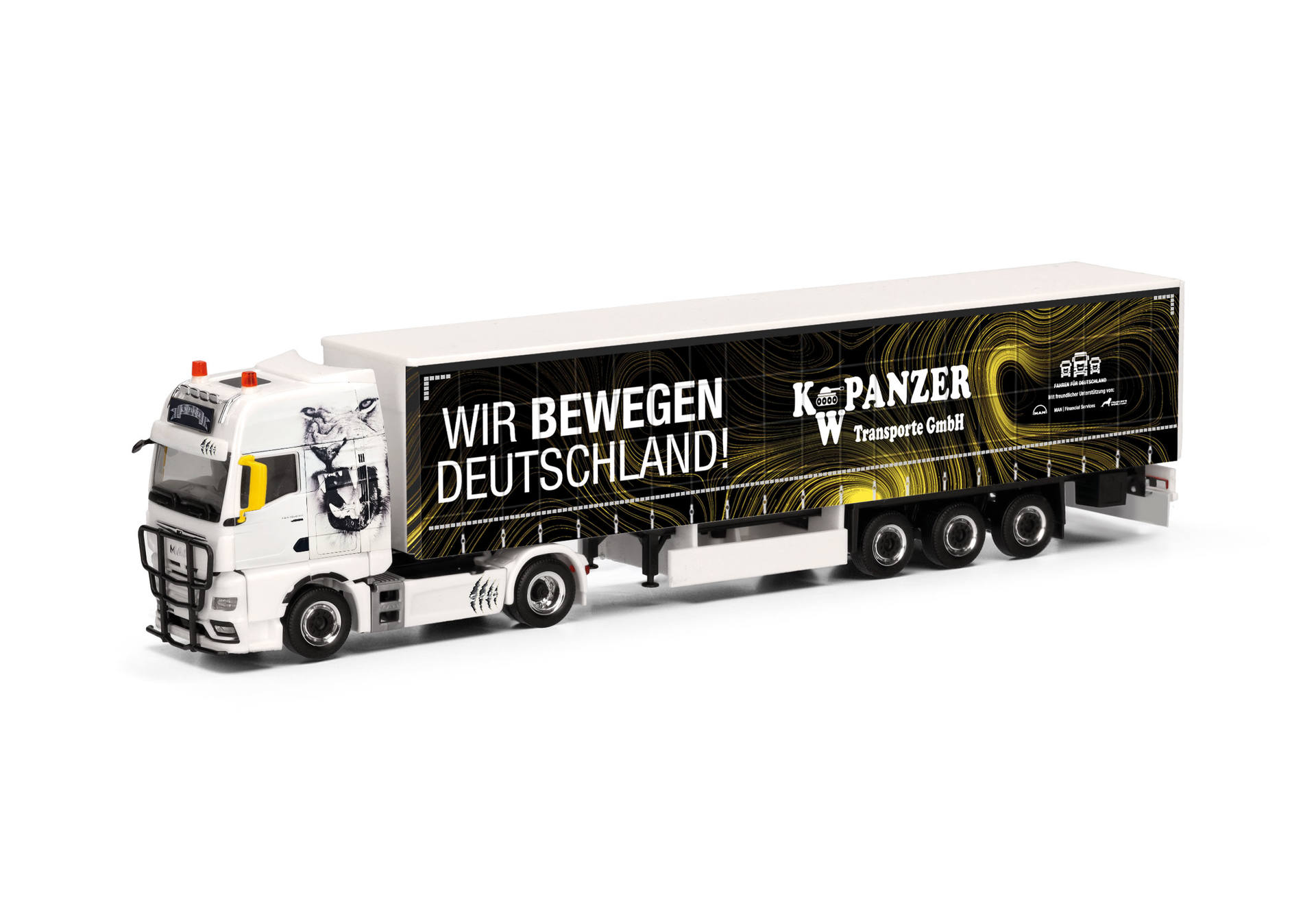 MAN TGX GX curtain canvas semitrailer truck "K.W. Panzer / Wir bewegen Deutschland"