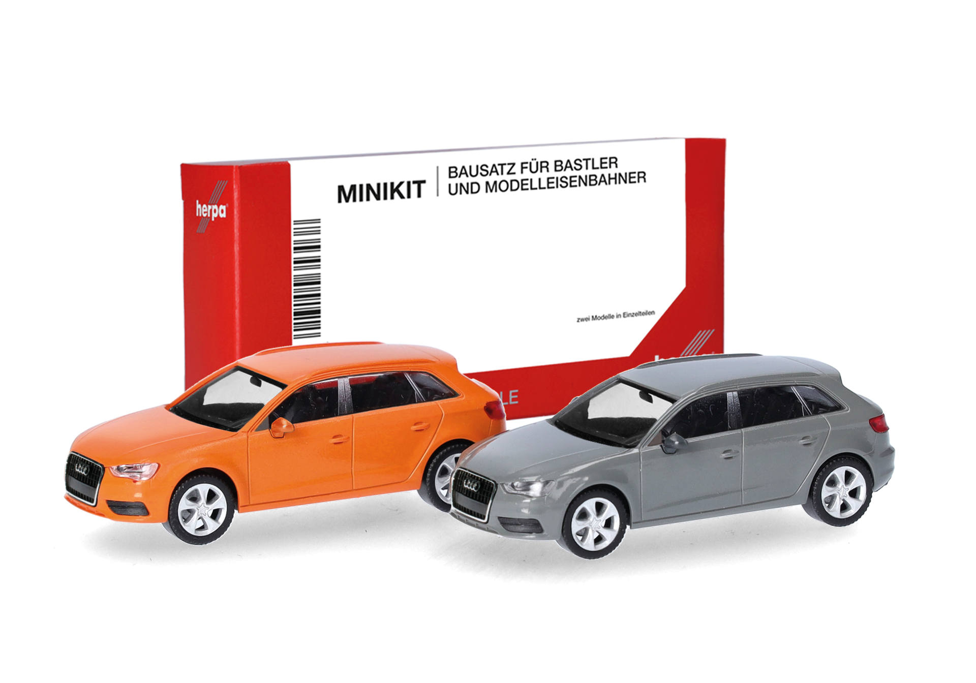 Herpa MiniKit: Audi A3 Sportback (2012) Glutorange und Nardograu, 2 Stück