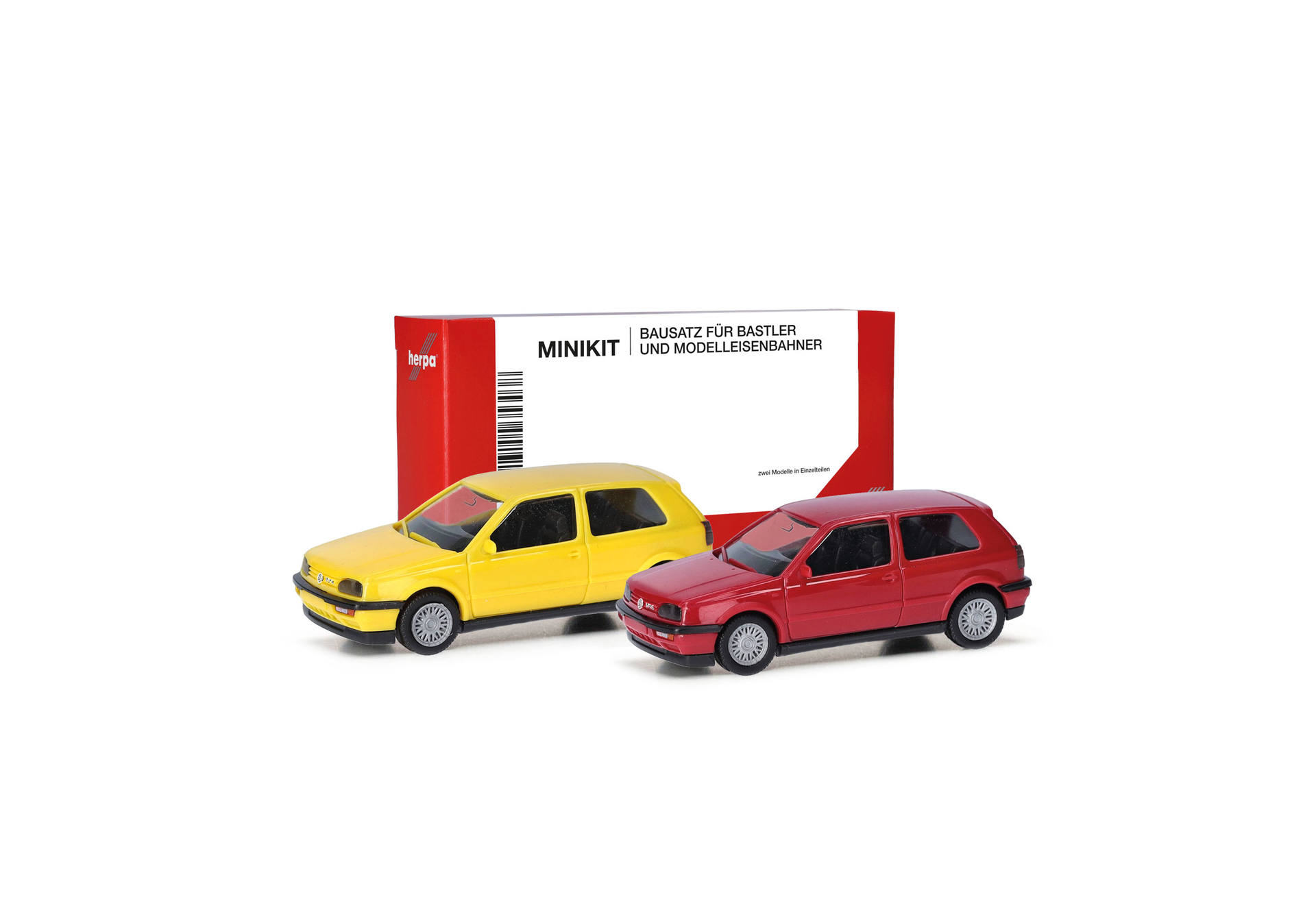 Herpa MiniKit: Volkswagen (VW) Golf III VR6 2türig, 2er-Set, Schwefelgelb/Flashrot