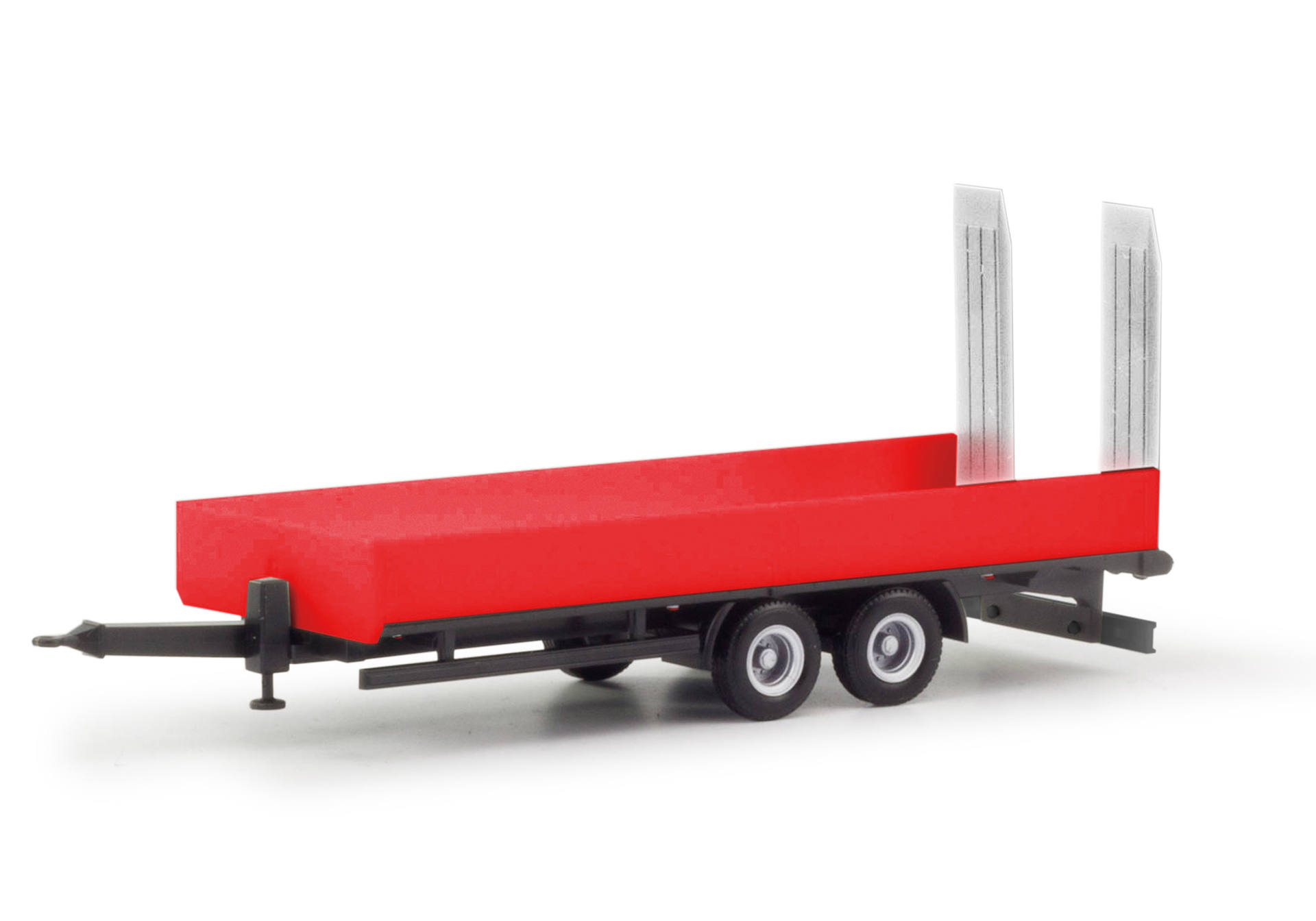 Tandem deep loading trailer with ramps 2axles, red