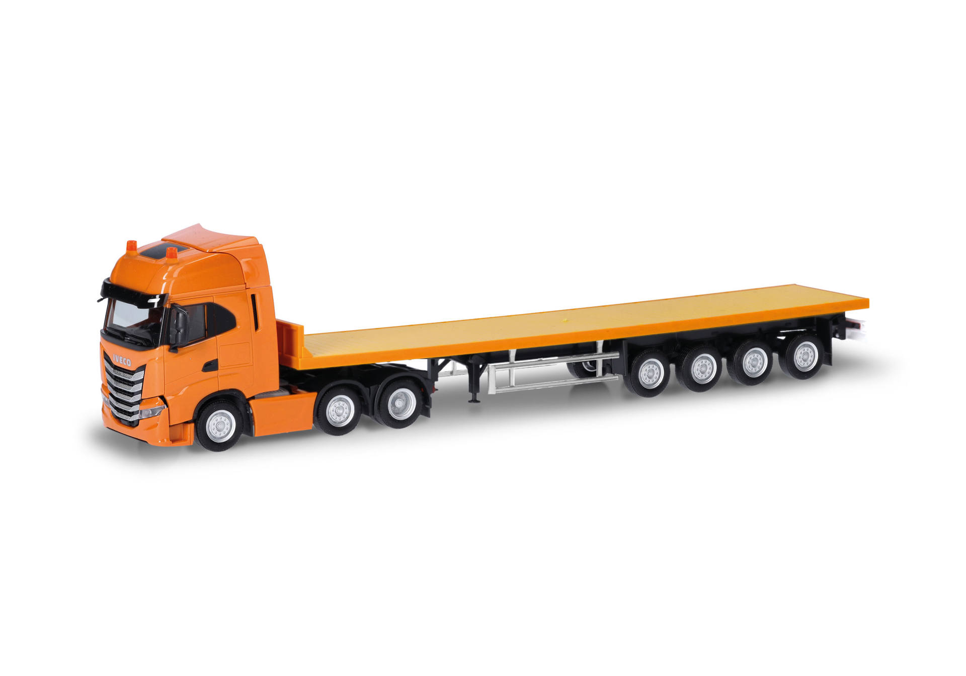 Iveco S-Way 6x2 flat bed semitrailer truck, municipal orange