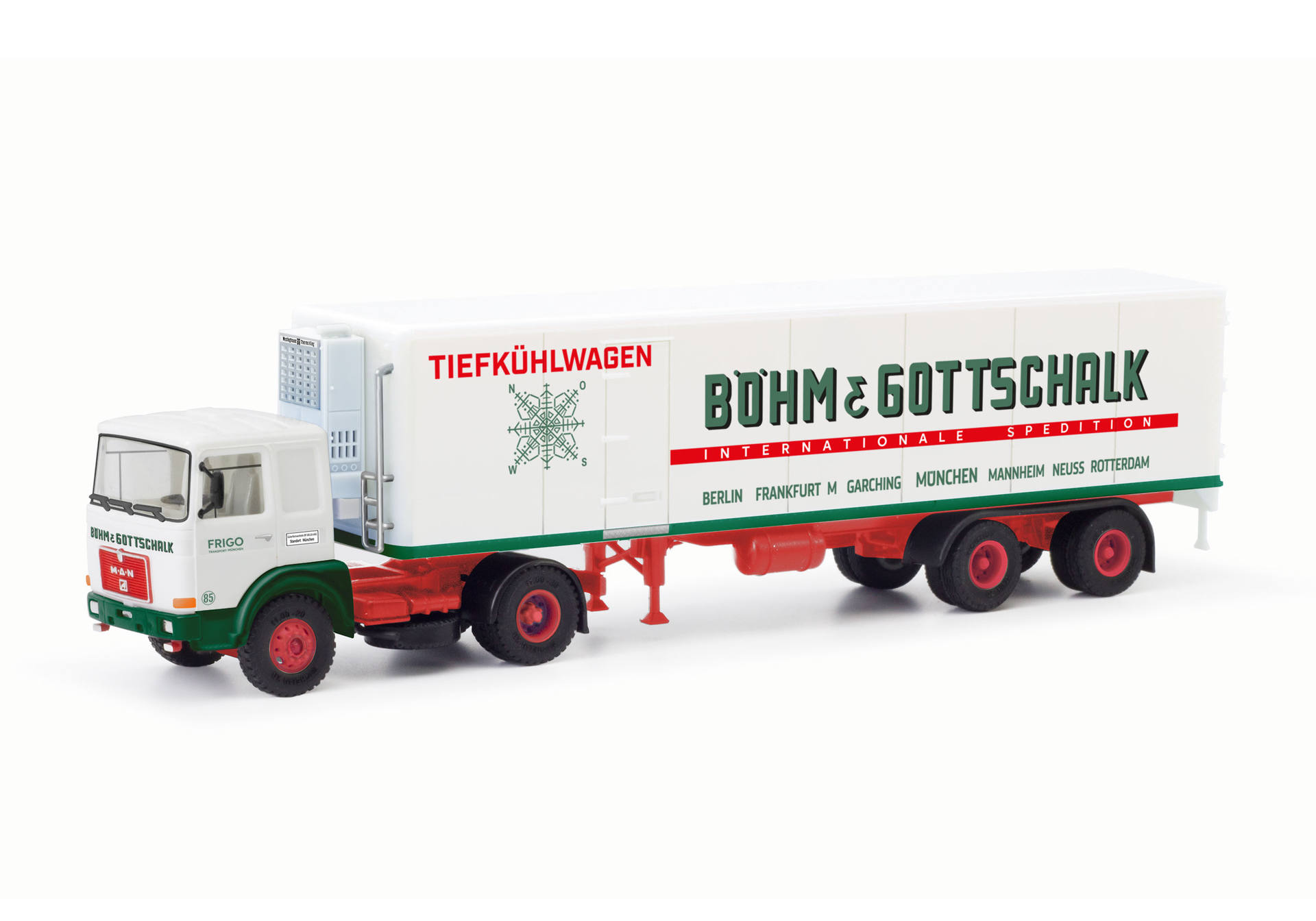 MAN F8 refrigerated box semitrailer truck "Böhm & Gottschalk"