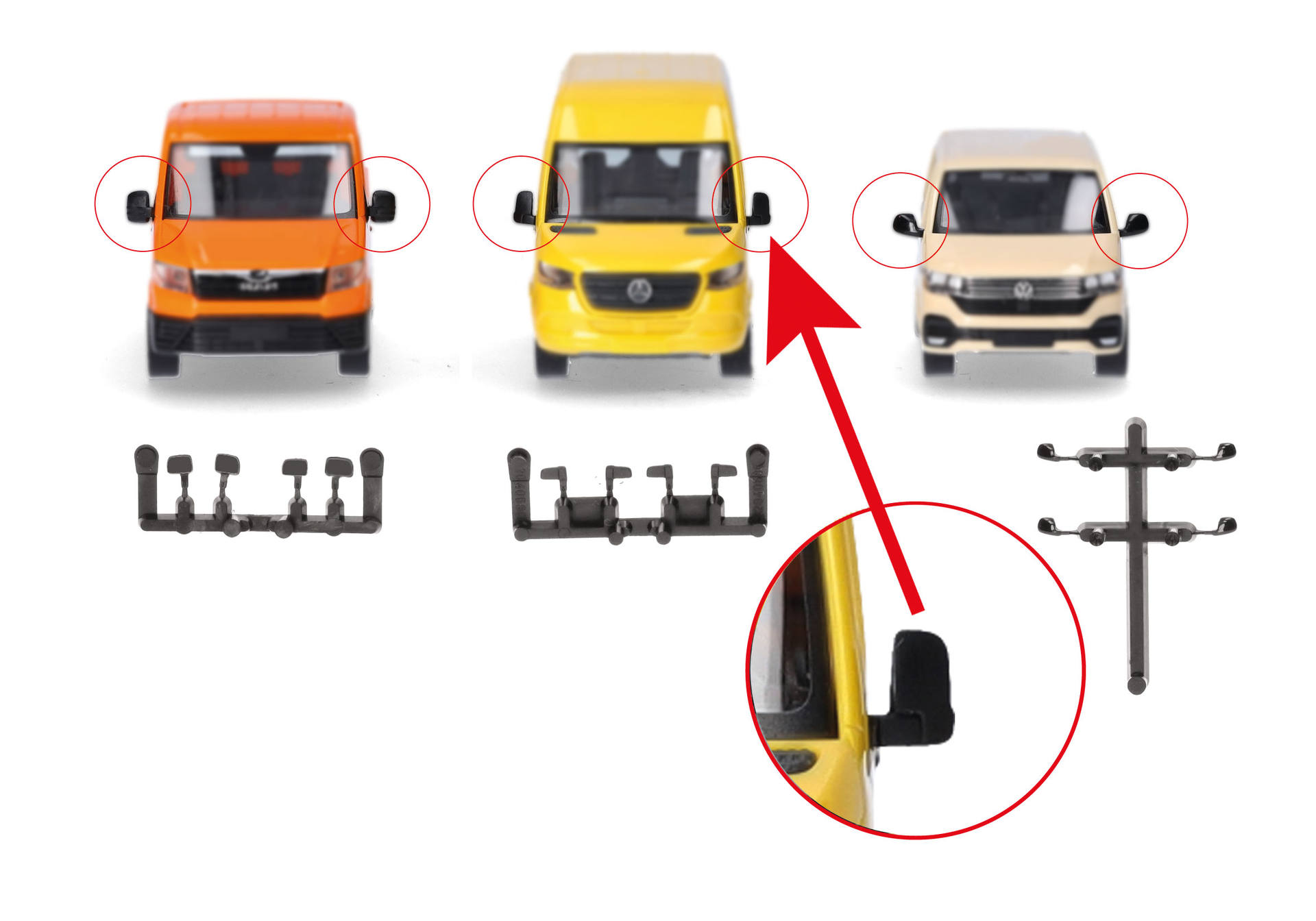 Accessories: mirror set for transporter/van (Mercedes-Benz Sprinter, VW Crafter/MAN TGE, VW T6.1), each 5 parts